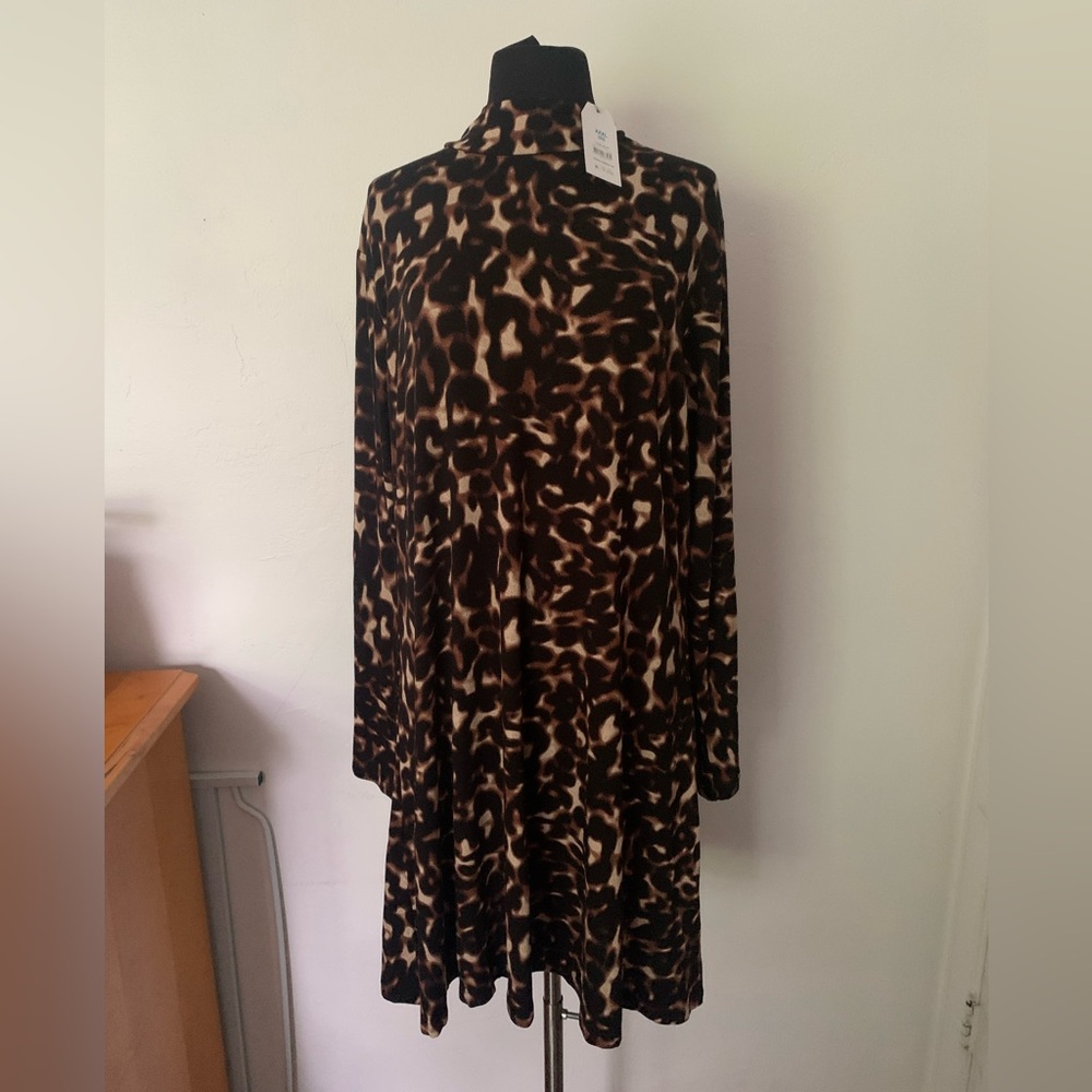 Time and Tru Women's Mock Neck Mini Dress Leopard Print with Long Sleeves, XXXL